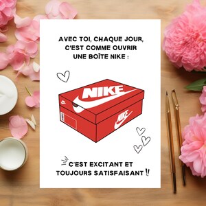 Carte St Valentin, Carte nike, Carte St valentin sneakers, Carte humour st valentin, Carte amour, Carte saint valentin, sneakers.