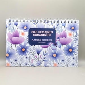 Semainier non daté, français à Couverture Rigide, planificateur hebdomadaire perpétuel, Design floral pastel, 104 semaines.