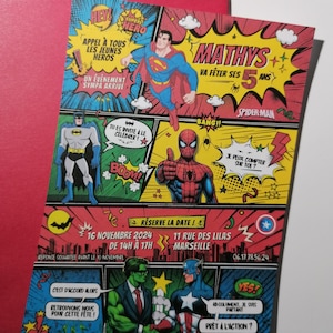 Kaartenset, Superheldenverjaardagsuitnodigingen voor jongens, Gepersonaliseerde kinderuitnodigingskaart, Marvel superheldenthema