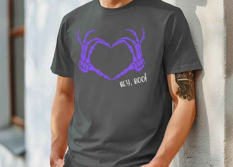 Hey Boo Skeleton Skeleton Hands Heart Symbol Halloween T-shirt, Playful Halloween Shirt ...