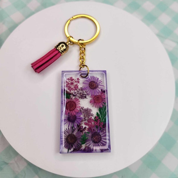 Purple Passion Flowers Resin Keychain