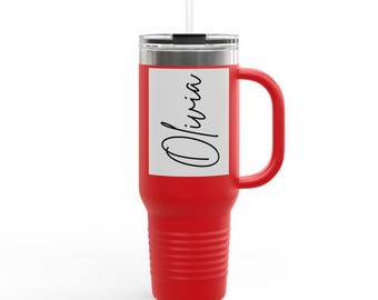 Personalized 40oz Tumbler With Handle Lid and Straw, Insulated Engraved Cup, Bridesmaid Proposal, Gifts for Her, Corporate Custom Logo