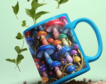 Toadstool Mushrooms Mug 3D Effect Imprint Coffee Mug Red Toadstool Mushrooms Nature Mug Mushroom Art Nature Lover Coffee Mug functional mug
