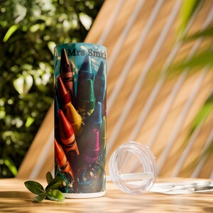 Skinny Tumbler with Straw, 20oz Teacher Gift,  School Teacher Tumbler, Crayon Tumbler, Appreciation Gift, Personalized Teacher Gift