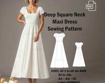 Square Neck Maxi Dress Sewing Pattern: Renaissance Style (PDF Pattern)