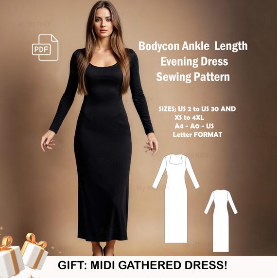 sachin and babi light blue dress Bodycon Evening Dress Sewing Pattern: Long Knitted Gown (PDF Pattern)