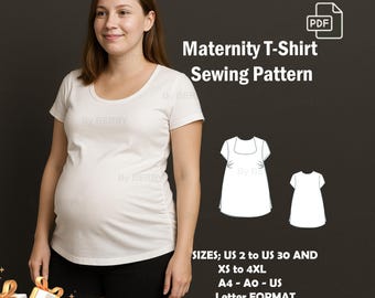 Maternity T-Shirt Sewing Pattern: Curved Trapeze Neckline (PDF Pattern)