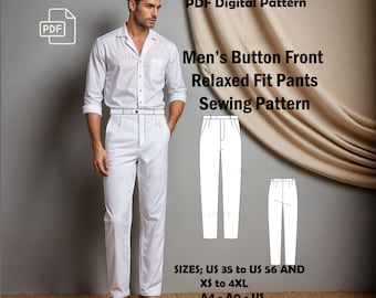 Men's Relaxed Fit Trousers Sewing Pattern: Single Pleat, US 35-56 (PDF Download)
