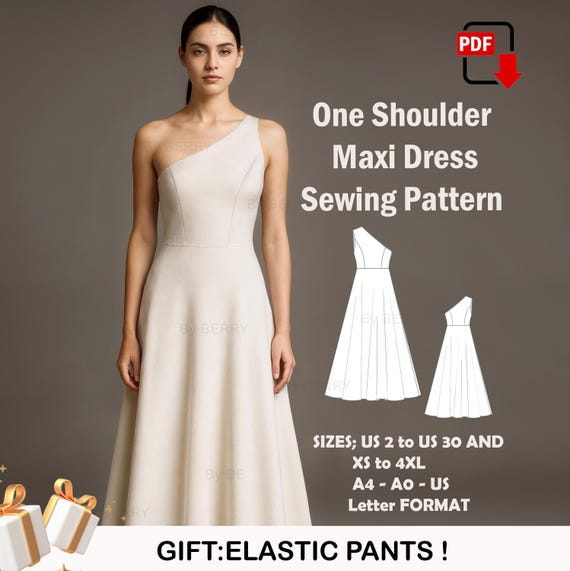 One Shoulder Maxi Dress Sewing Pattern | Asymmetrical Neckline | Circle  Skirt | Modern Elegant Dress - Etsy