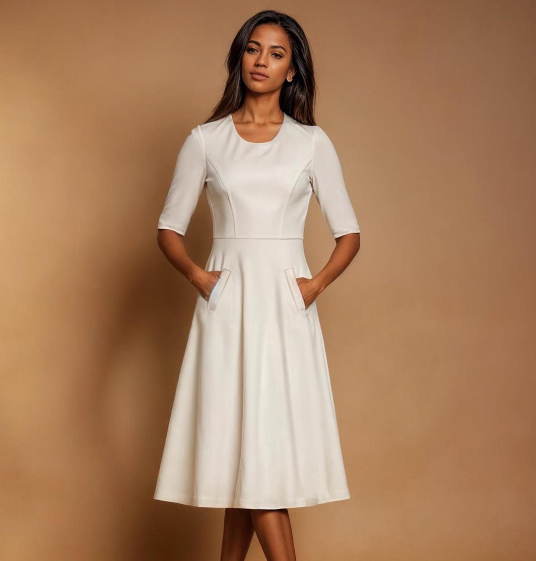 Women Cotton and Linen Long Sleeve Buttons Stitching Plain Midi Dress main image 1
