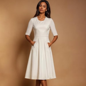 Midi Linen Dress Sewing Pattern with Pockets (US Sizes 2-30) (PDF Pattern)