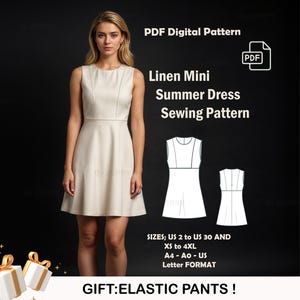 Linen Mini Summer Dress Sewing Pattern | Homecoming Dress PDF Pattern | Easy Sewing PDF Pattern | US Sizes 2-30 | Plus Size Pattern