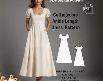 Square Neck Dress Sewing Pattern: Cottagecore Renaissance Style (PDF Pattern)
