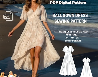 Hi-Low Dress Sewing Pattern: Ball Gown, US Sizes 2-30 (PDF Pattern)
