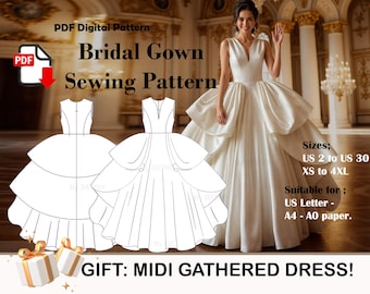 Wedding Dress Sewing Pattern: Balo Gown, US Sizes 2-30 (PDF Pattern)