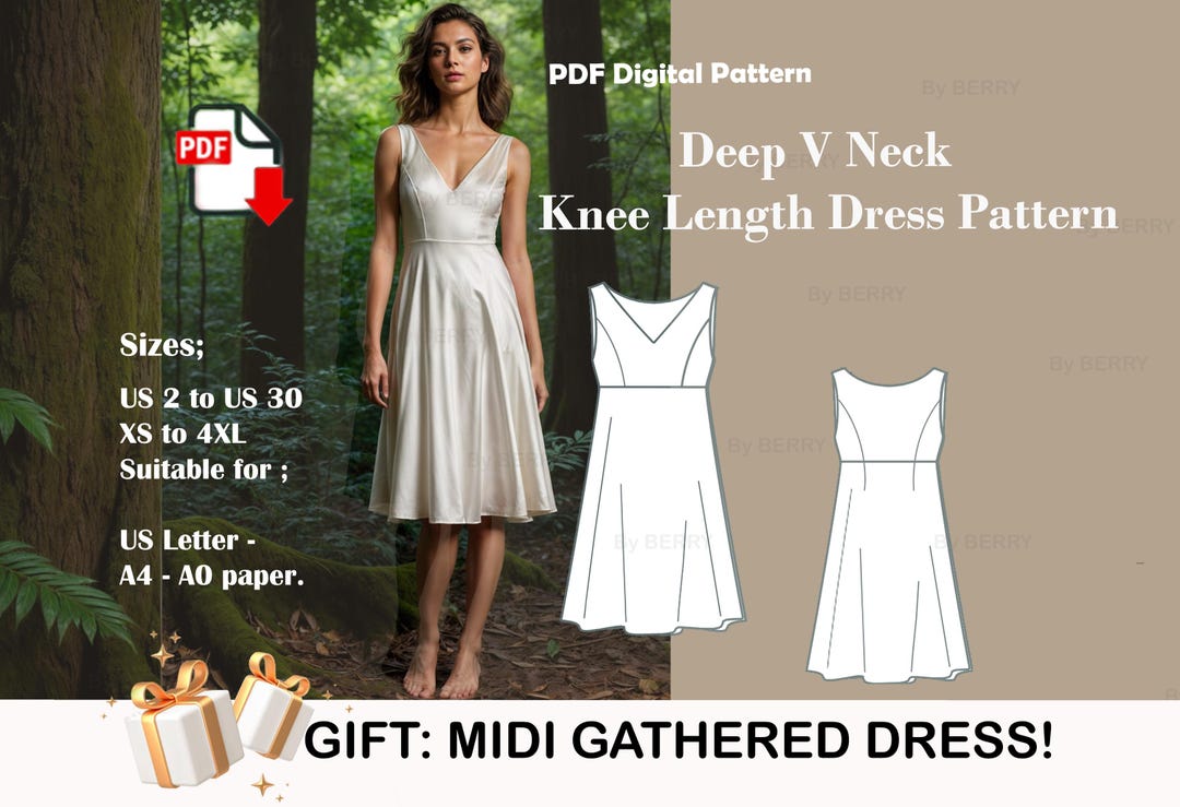 Women Sleeveless Half Circle Dress Sewing Pattern,deep V Neck Summer ...