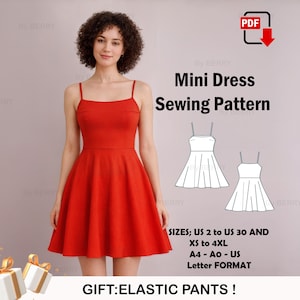 Trägerloses Minikleid Schnittmuster: US Grössen 2-30 (PDF Pattern)