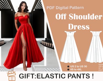 Off Shoulder Bridal Gown Sewing Pattern: US Sizes 2-30 (PDF Pattern)