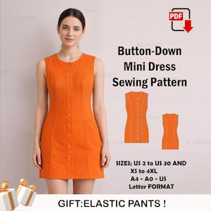 Naaipatroon mini-jurk met knopen: mouwloos uitlopend silhouet