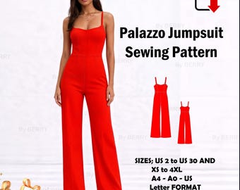 Naaipatroon Palazzo-jumpsuit: mouwloze pdf voor dames (Amerikaanse maten 2-30)