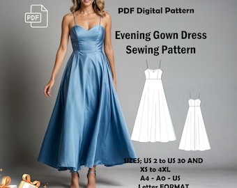 Heart Neck Maxi Dress Sewing Pattern | Evening Gown, Bridesmaid (PDF Pattern)