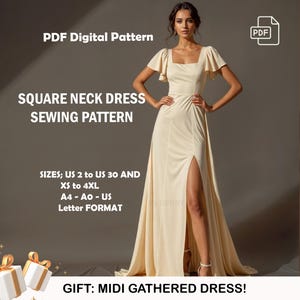 Square Neck Dress Sewing Pattern | Renaissance Dress Sewing Pattern | Medieval Pattern | PDF Pattern | US Sizes 2-30 | Plus Size Pattern