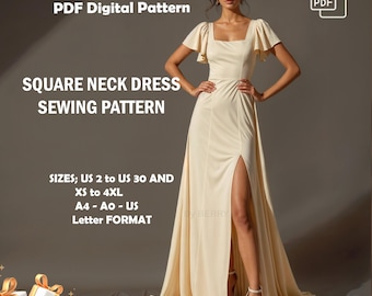 Square Neck Dress Sewing Pattern: Renaissance Medieval Style (PDF Pattern)