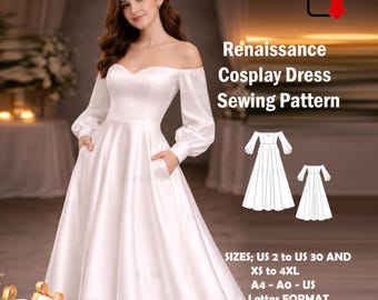 Renaissance Cosplay Dress Pattern: Off Shoulder Medieval Gown (PDF Pattern)