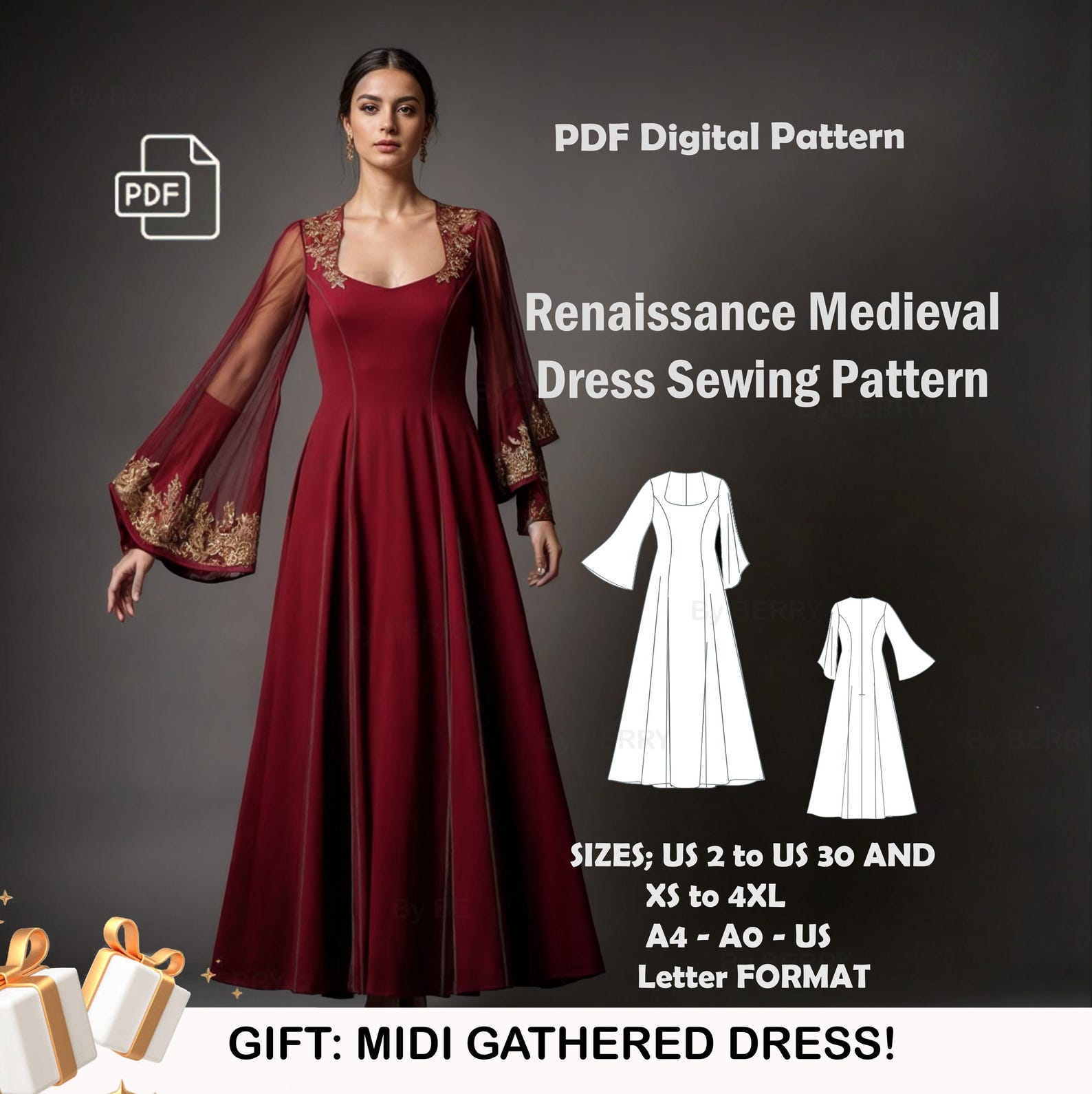 Renaissance Dress Sewing Pattern: Medieval Henna Gown (PDF Download) - Etsy