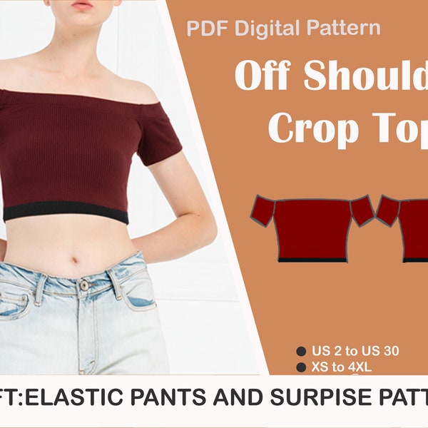 Crop Top Sewing Pattern,Off Shoulder Sewing Pattern, Easy Pattern,Size XS to 2XL