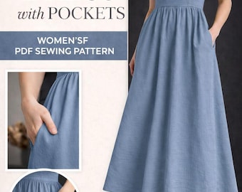 Vintage Empire Waist Tea Length Dress PDF Sewing Pattern | US Sizes 2-30 (PDF)