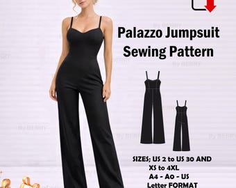 Palazzo Jumpsuit Sewing Pattern: Women's Sleeveless PDF (US Sizes 2-30)