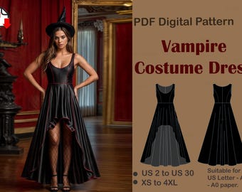 Molde de Costura para Vestido Longo e Curto: Cosplay de Bruxa, Vestido de Baile (EUA 2-30) (Molde em PDF)