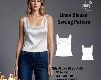 Linen Crop Blouse Sewing Pattern | Sleeveless Top (PDF Pattern)