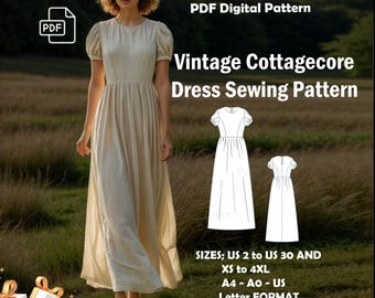 Cottagecore Maxi Dress Sewing Pattern: Gathered Sundress (PDF Pattern)