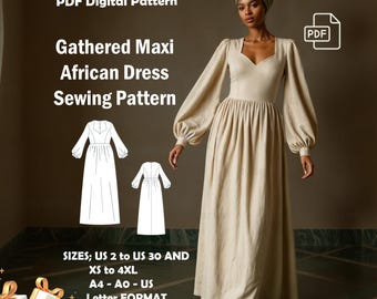 Gathered Maxi Dress Sewing Pattern: African Milkmaid Style (PDF Pattern)