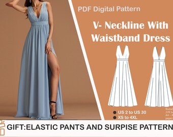 Medieval Fantasy Dress Sewing Pattern,Vintage Dress Sewing Pattern,Maxi Dress  Pattern,US Sizes 2-30, Plus Size Pattern