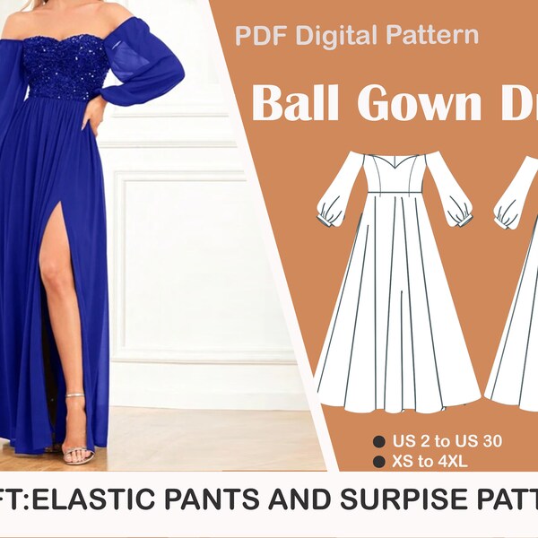 Ball Gown Sewing Pattern,Renaissance Medieval Cosplay Dress, Regency, Ball Gown, Fairy Dress,US Sizes 2-30, Plus Size Pattern