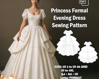 Princess Ball Gown Sewing Pattern: Christmas Party Dress  (PDF Pattern, US 2-30)