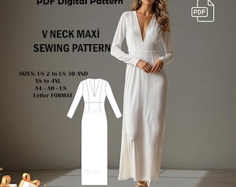 Bodycon V-Neck Maxi Dress Sewing Pattern | Plus Size (PDF Pattern)