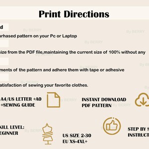Puede incluir: Instrucciones de impresi&oacute;n para un patr&oacute;n de costura. El patr&oacute;n incluye las tallas US 2-30 y EU XS-4XL+. El patr&oacute;n est&aacute; disponible para descarga instant&aacute;nea en formato PDF. El patr&oacute;n es de nivel principiante e incluye una gu&iacute;a de costura.