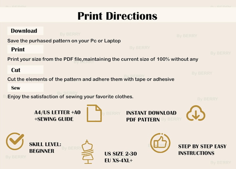Puede incluir: Instrucciones de impresi&oacute;n para un patr&oacute;n de costura. El patr&oacute;n incluye las tallas US 2-30 y EU XS-4XL+. El patr&oacute;n est&aacute; disponible para descarga instant&aacute;nea en formato PDF. El patr&oacute;n es de nivel principiante e incluye una gu&iacute;a de costura.