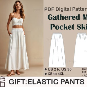 Gathered Maxi Pocket Skirt Sewing Pattern Gathering Skirt linen Skirt Sewing Pattern PDF Pattern US Sizes 2 30 Plus Size Pattern Etsy