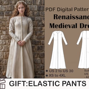 Dress model from the 1400s,Renaissance,Celtic Dress, Medieval Cosplay Dresses, US Sizes 2-30, Plus Size Pattern