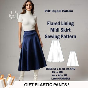 Midi Skirt Sewing Pattern | Flared Lining Midi Skirt | Flared Midi Skirt Sewing Pattern | PDF Pattern | US Sizes 2-30 | Plus Size Pattern