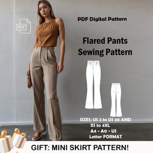 Flared Pants Sewing Pattern | Wide Leg Pants | Trendy Pants  Pattern | Women Sewing Pattern | US Sizes 2-30 | Plus Size Pattern