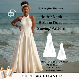 Neckholder Afrikanisches Kleid Schnittmuster | Neckholder-Design | Ballkleid Kleid Schnittmuster | PDF Nähanleitung | US-Größen 2-30 | Mehrgrößenschnitt