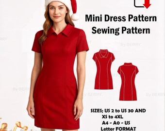 Princess Seam Mini Sewing PDF | Convertible Collar | XS–5XL Printable