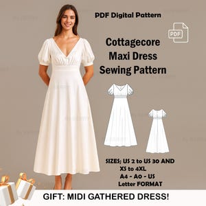 Cottagecore Maxi Dress Sewing Pattern: Regency Renaissance V-Neck (PDF Pattern, US 2-30, Plus Size)