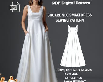 Medieval Maxi Dress Sewing Pattern: Square Neck Renaissance Gown (PDF Pattern)